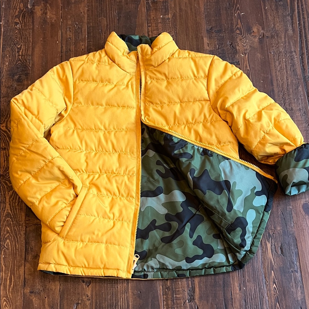 GAP Kids Reversible Yellow & Camouflage  Puffer Coat